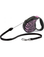 Рулетка для собак Flexi Safari Zebra трос, розовая
