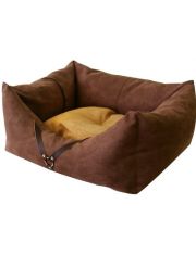 Лежанка пухлик для животных Zooexpress Дерби искусственная кожа и замша, коричневая
