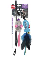 Дразнилка для кошек GiGwi Carbon Power телескопическая с двумя насадками рыбка и мышка