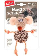 Игрушка для кошек GiGwi Catch & Scratch Eco Мышка с плетеным мячиком и колокольчиком