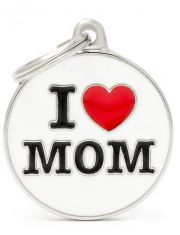Адресник Круг "I Love Mom", цвет белый