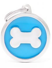 Адресник Круг голубой "Косточка" большой Classic Big Light Blue Circle Bone