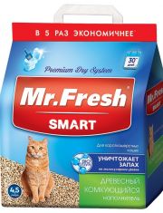 Наполнитель для кошачьего туалета Mr.Fresh Smart древесный, комкующийся для короткошерстных кошек