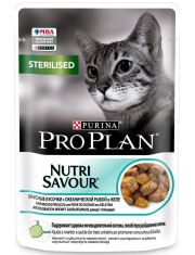 Влажный корм Pro Plan Nutri Savour для стерилизованных кошек и кастрированных котов, кусочки с океанической рыбой, в желе
