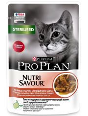 Влажный корм PRO PLAN Adult Sterilised для взрослых стерилизованных кошек и кастрированных котов, с говядиной в соусе