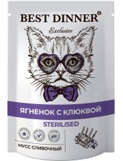 Влажный корм  для кошек Best Dinner Exclusive Sterilised Ягненок с клюквой, мусс сливочный