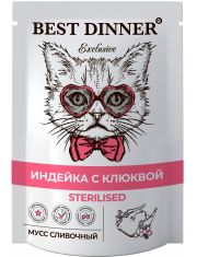 Влажный корм  для кошек Best Dinner Exclusive Sterilised Индейка с клюквой, мусс сливочный