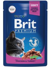 Влажный корм для кошек Brit Premium Цыпленок и индейка в соусе