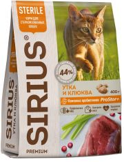 Сухой корм для кошек SIRIUS для стерилизованных, Утка с клюквой