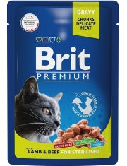 Влажный корм для кошек Brit Premium Ягненок с говядиной в соусе