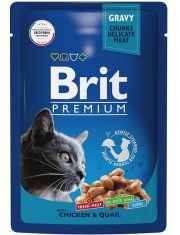 Влажный корм для кошек Brit Premium Цыпленок и перепелка в соусе