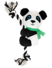 Игрушка для собак Triol Панда из плюша с пищалкой и плетеной веревкой