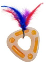 Игрушка для кошек HOMECAT Трек пластиковый, треугольный с мячиком и перьями на пружине