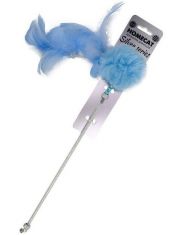 Дразнилка-удочка для кошек HOMECAT Silver Series помпон с перьями, голубая
