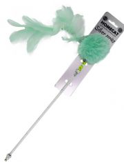 Дразнилка-удочка для кошек HOMECAT Silver Series помпон с перьями, мятная