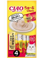 Лакомство для кошек Inaba Ciao Churu Куриное филе с японским крабом, пюре