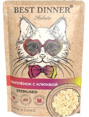 Влажный корм для кошек Best Dinner Holistic Sterilised Цыпленок с клюквой в соусе