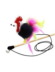 Удочка-дразнилка для кошек GoSi Петух Виссарион из натуральной норки с хвостом из пера