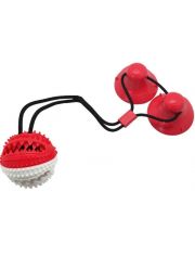 Интерактивная игрушка для собак Тяни-кусай на двух присосках шипованный мяч, красно-белый