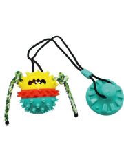 Интерактивная игрушка для собак Тяни-кусай на одной присоске 71 см шипованный мяч с веревкой