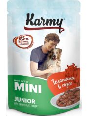 Влажный корм для щенков Karmy Mini Junior мелких и миниатюрных пород Телятина в соусе