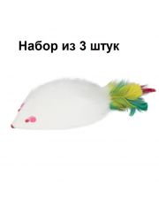 Игрушка для кошек Triol Мышь c погремушкой и пером, из натурального меха