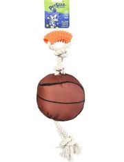 Игрушка для собак Мяч баскетбольный с канатом и пищалкой, текстиль