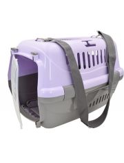 Переноска для животных Zooexpress Турне с прозрачной пластиковой дверцей, коврик и ремень в комплекте 54,5*36*34см