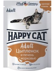 Влажный корм для кошек Happy Cat Цыпленок и печень с морковью в желе