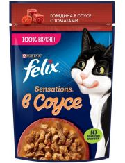 Влажный корм для кошек Felix Sensations с говядиной и томатами в соусе