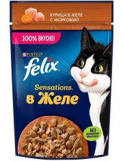 Влажный корм для кошек Felix Sensations с курицей и морковью в желе