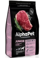 Сухой корм для щенков Alph?Pet Superpremium Junior крупных пород с 6 месяцев до 1,5 лет c говядиной и рисом