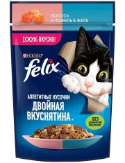 Влажный корм для кошек Felix Двойная вкуснятина с лососем и форелью в желе