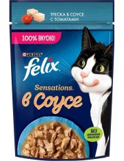 Влажный корм для кошек Felix Sensations с треской и томатами в соусе