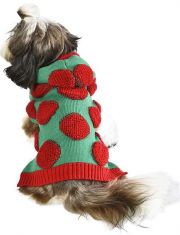 Новогодний свитер для собак,Petsona  зеленый с красными помпонами