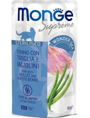 Влажный корм для кошек Monge Supreme Sterilized Cat стерилизованных Тунец с кефалью и зелёной фасолью