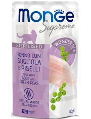 Влажный корм для кошек Monge Supreme Sterilized Cat стерилизованных Тунец с желтоперой камбалой и зелёным горошком