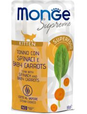 Влажный корм для котят Monge Supreme Kitten Тунец со шпинатом и мини-морковью