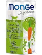 Влажный корм для котят Monge Supreme Kitten Тунец с зелёным горошком и мини-морковью