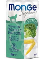 Влажный корм для кошек  Monge Supreme Adult cat Тунец с брокколи и мини-кукурузой