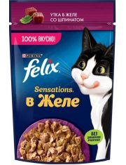 Влажный корм для кошек Felix Sensations с уткой и шпинатом в желе
