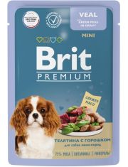 Влажный корм для собак мини пород Brit Premium Телятина с зеленым горошком в соусе
