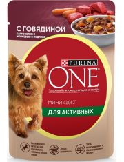 Влажный корм Purina ONE Мини для активных взрослых собак мелких и карликовых пород, с говядиной, картофелем и морковью в подливе