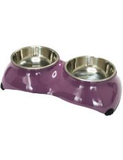 Миска для животных SuperDesign Лапки на меламиновой подставке, розовая, нескользящая