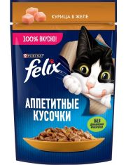 Влажный корм для кошек Felix Аппетитные кусочки с курицей в желе