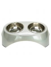 Миска для животных SuperDesign двойная на меламиновой подставке, металлик