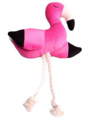 Игрушка Mr.Kranch для собак мелких и средних пород Фламинго с канатом и пищалкой, ярко-розовый