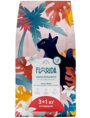 Сухой корм для кошек FLORIDA стерилизованных с лососем и черникой