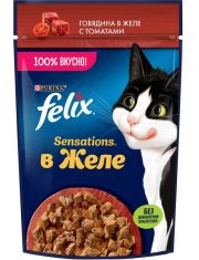 Влажный корм для кошек Felix Sensations с говядиной и томатами в желе