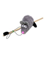 Удочка-дразнилка для кошек GoSi Мышка-пищалка с хвостом из натуральной норки